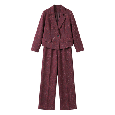 西服外套套装胖mm烫钻阔腿裤