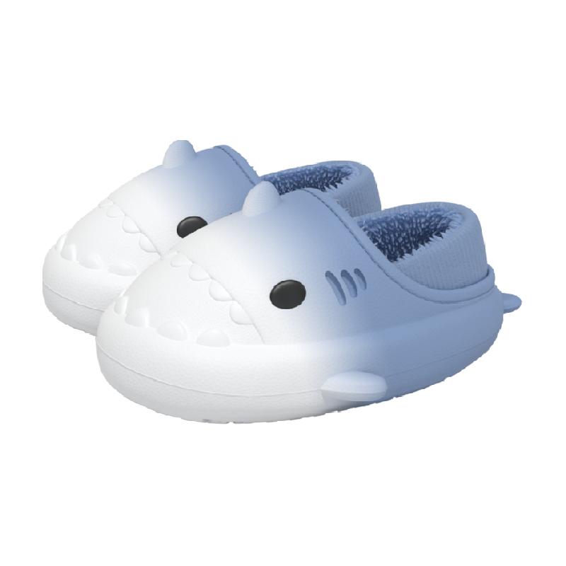latetime渐变鲨鱼儿童棉拖鞋男童秋冬季室内居家防水宝宝包跟棉鞋