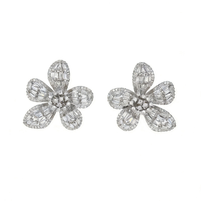 CrayonX银色金属水钻花朵耳环