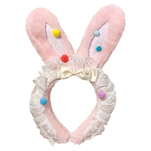 荔丫荔丫2025新款可爱小熊耳朵发箍女洗脸压发毛绒蝴蝶结蕾丝头箍