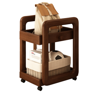 家逸实木儿童书包架桌下书本架桌边移动小推车多层储物收纳置物架