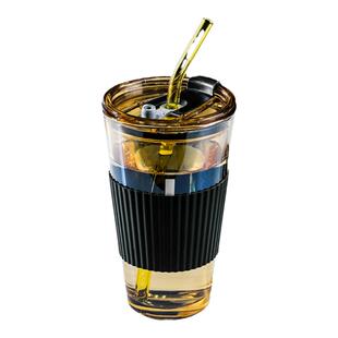玻璃吸管杯女生耐热水杯男咖啡杯便携式新款2025豆浆果汁奶茶杯子