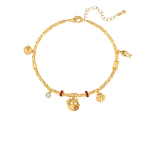 AJIDOU阿吉豆手链女款金色招财猫碎金子手串轻奢礼物小众串珠手饰