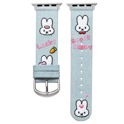 适用vivogt2手表带牛仔真皮刺绣