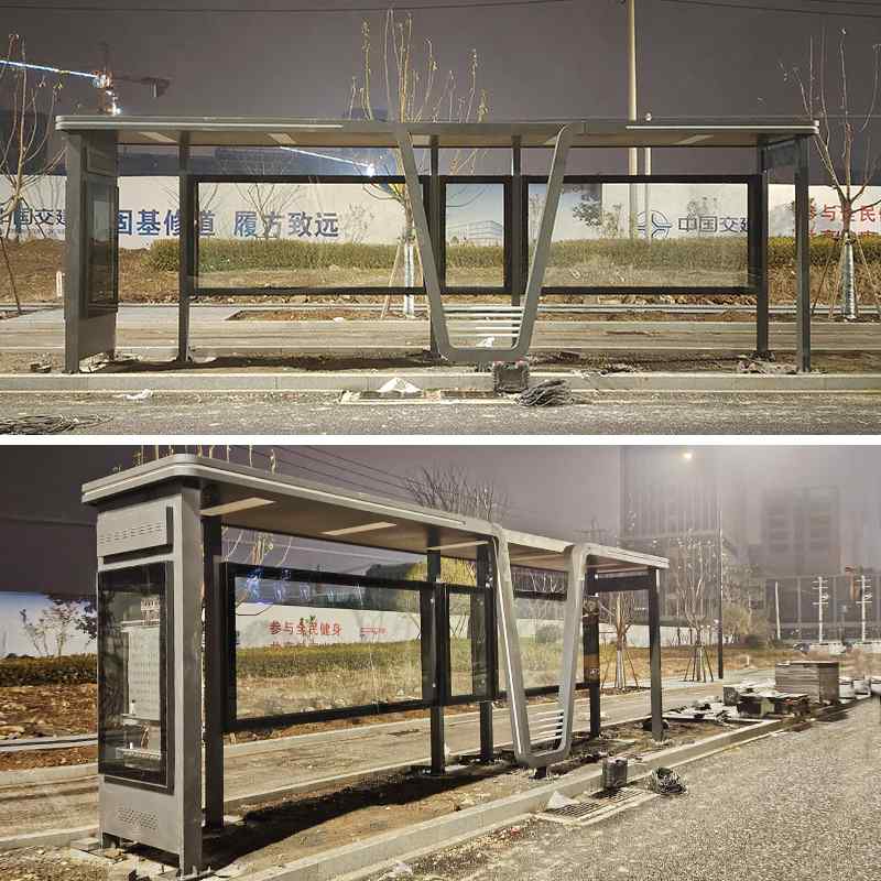 杭州智能候车亭亚克力大屏滚动灯箱公交车站牌城乡不锈钢公交站台