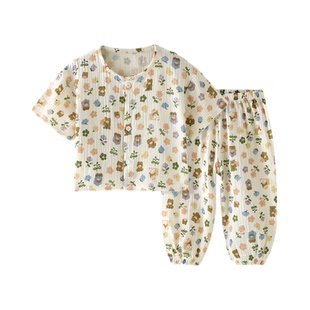 儿童纱布家居服女童宝宝短袖长裤空调服纯棉A类睡衣薄款韩版套装