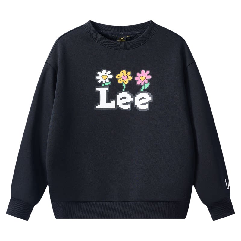 Lee kids儿童秋冬加绒圆领卫衣男女中大童宽松百搭趣味保暖上衣