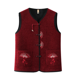 妈妈装秋冬款新中式背心中老年人女装加绒加厚保暖马甲奶奶装上衣