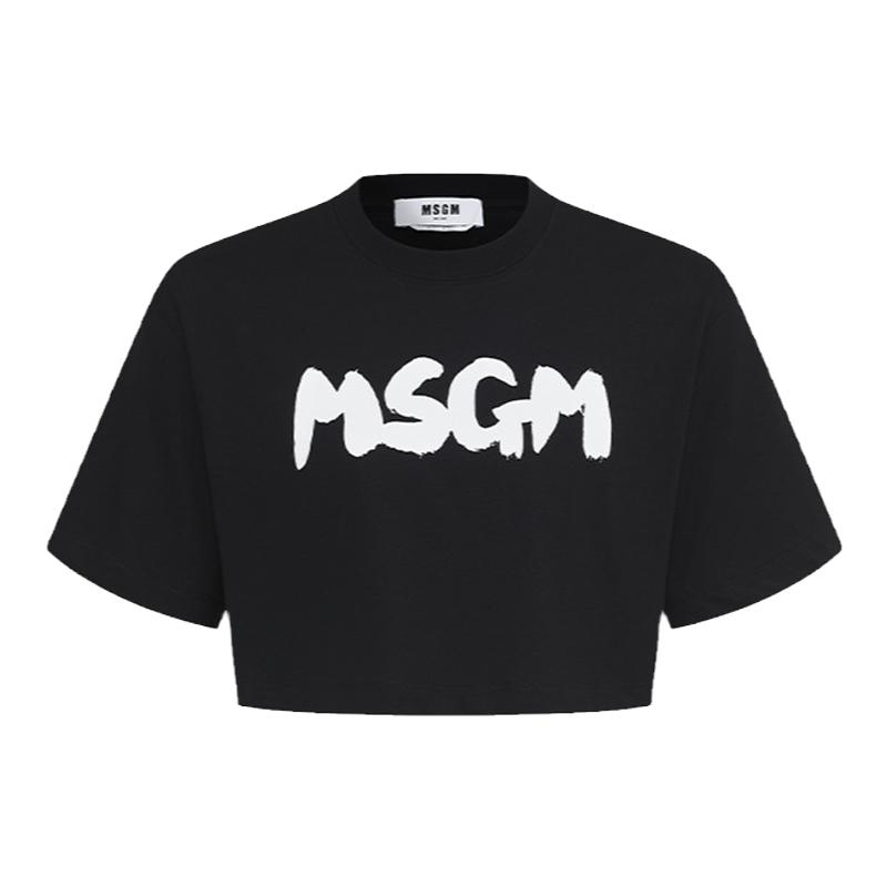【博主同款】MSGM早秋女士手绘效果LOGO纯棉圆领短款短袖T恤