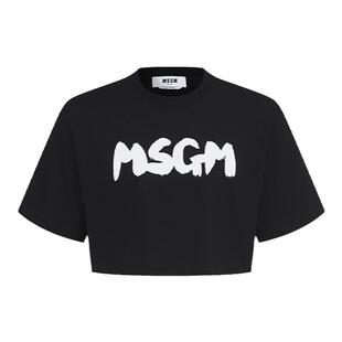 【博主同款】MSGM早春女士手绘效果LOGO纯棉圆领短款短袖T恤