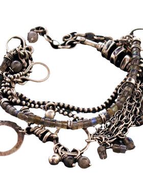 拉长石氧化多股手链纯银情侣复古