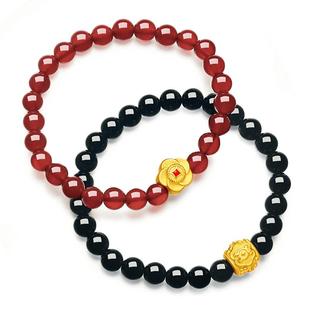 TSL谢瑞麟元宝祥云寓意红玉髓黄金手链黑玉髓硬金手串XN774-XN775