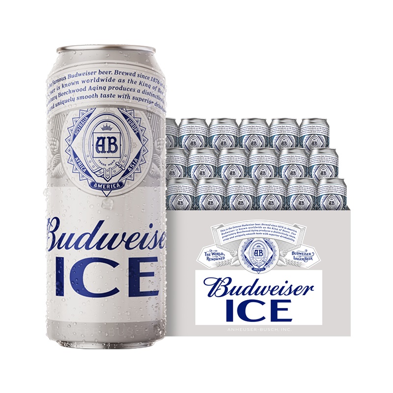 百威啤酒冰啤500ml*18罐裝經(jīng)典醇正清爽啤酒整箱大罐官方正品