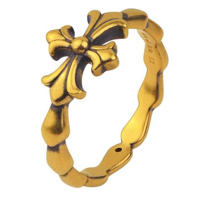 老庙黄金5D海豚金黑金十字架守护足金固口戒指手饰情侣送礼物