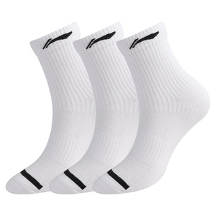 李宁袜子男运动袜青少年女跑步秋冬加厚纯棉抗菌防臭吸汗中筒短袜