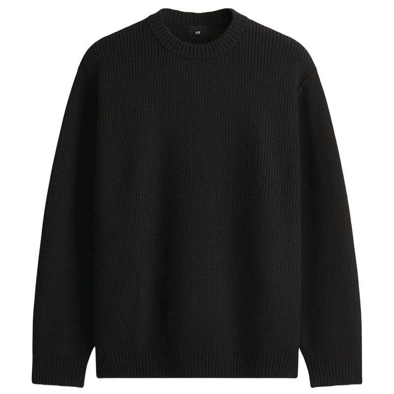 HM男装女装针织衫25冬冬宽松内搭打底衫情侣毛衣圆领套衫1300943