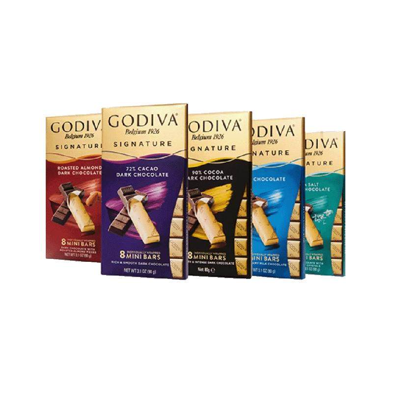 GODIVA/歌帝梵醇享系列可可黑巧牛奶巧克力条解馋零食低负担