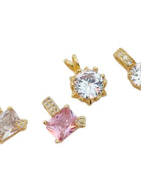 铜包金保色镶锆石方形圆形吊坠