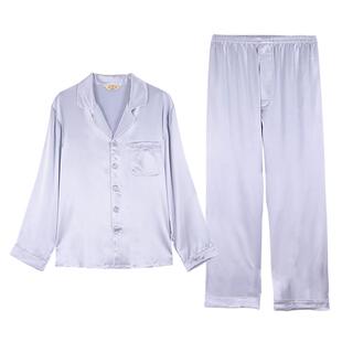 美标真丝睡衣19姆米重磅100桑蚕丝绸长袖男女情侣家居服