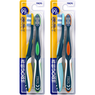 青蛙进口硬毛牙刷软毛中毛家庭装家用大成人超硬清洁口腔男士专用