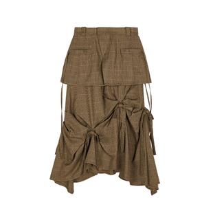 SLY 春季新品复古港风不规则褶皱假两件半身裙030HAZ31-3711