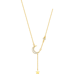 周六福项链女星星月亮链坠S925银黄金色新年礼物送女友