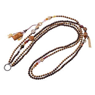 大善堂原石黑曜石本命像手机链长款多圈檀木手机挂绳多功能斜挎绳