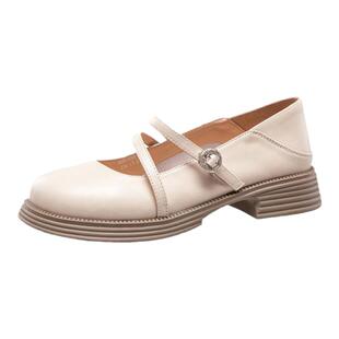 康奈真皮羊皮女鞋粗跟单鞋通勤玛丽珍鞋休闲舒适法式时尚黑色皮鞋