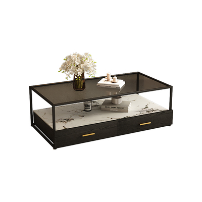 意式极简客厅办公室实木玻璃茶几