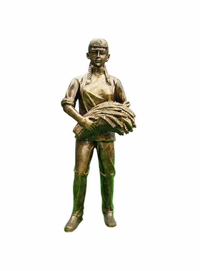 民俗古代风劳动收割水稻耕地雕塑