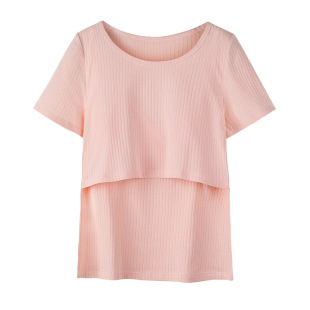 哺乳上衣纯棉短袖t恤外出免穿文胸孕妇产后喂奶月子服无袖睡衣夏
