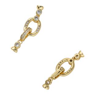 手工diy保色铜镀锆石珍珠项链扣头万能卡扣搭扣接头连接扣吊坠扣