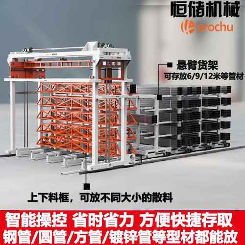 移动式管材型材立体料库钢管圆管存放架自动取料悬臂货架移动料架