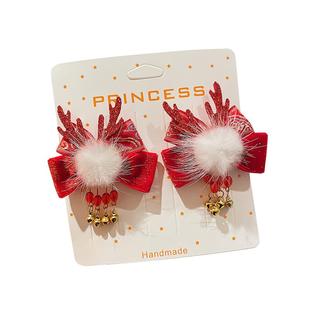 新年发饰红色儿童发夹女汉服女童头饰过年头花流苏发卡中国风夹子