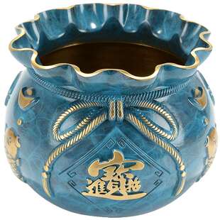 聚宝盆摆件 铜钱袋米缸生财办公室工艺品装饰黄铜缸 乔迁开业礼品