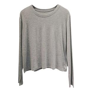 宽松垂感短款长袖圆领打底衫上衣2025春夏新款浅灰色莫代尔t恤女