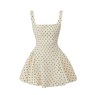 DPLAY2025年夏季新款黄色波点连衣裙女短款法式收腰裙子吊带短裙