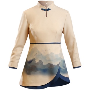 衣研堂餐饮工作服长袖新中式高档酒店餐厅酒楼服务员工作装女秋冬