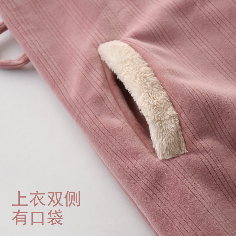 西装领和服浴袍式睡衣女秋冬季复合绒加厚保暖长款长袖家居服套装