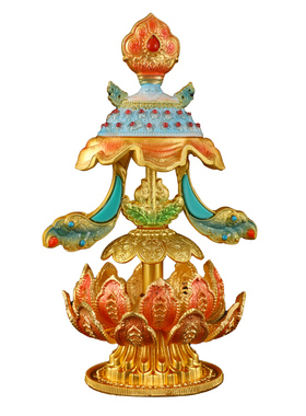 藏式八吉祥合金摆件彩绘八宝吉祥莲花底整套 民族风桌面佛前供奉