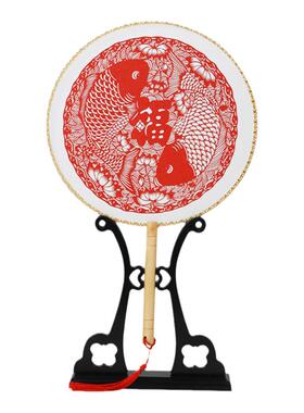 剪纸艺术作品团扇剪纸扇子中国古典风送朋友小礼品纪念装饰摆件品