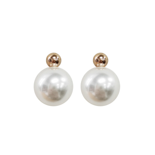 AMO温柔气质正圆强光人造珍珠耳环女纯银高级感金珠耳钉2025新款