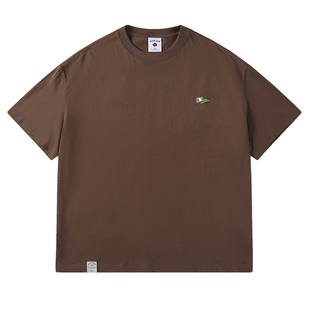 兔先森夏季复古高支精梳棉薄款印花短袖T恤男士休闲圆领宽松体恤