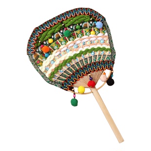 壮锦扇子非遗手工diy材料包编织竹扇少数民族风特色团扇团建暖场