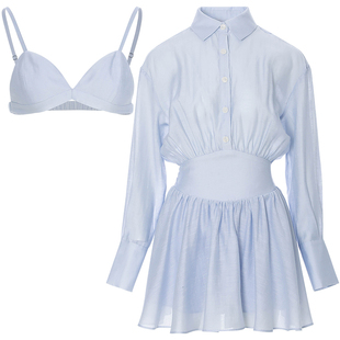 sincethen法式雪纺衫两件套裙公主风短裙连衣裙蓝色长袖裙子女春