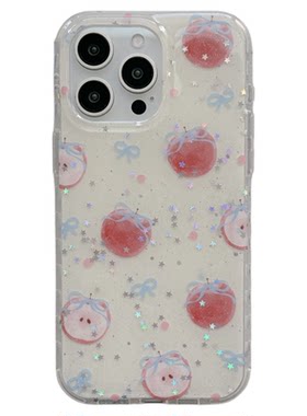 夏日闪粉蝴蝶结粉苹果适用苹果17pro手机壳双层iphone15保护套14超好看13新款16promax女款小众15pro防摔外壳