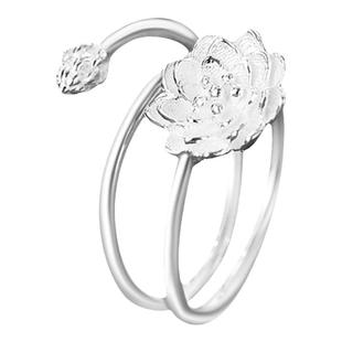 s999足银莲花戒指女民族风纯银饰缠绕指环荷花蕊气质双环开口尾戒