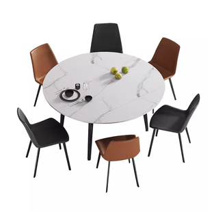 轻奢哑光岩板餐桌小户型家用桌子餐桌现代简约白色圆形板岩餐桌