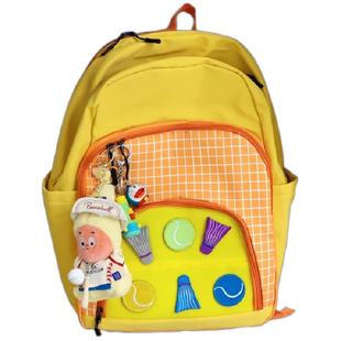 黄色羽毛球包双肩包女高中学生大容量书包旅行包轻便运动网球背包