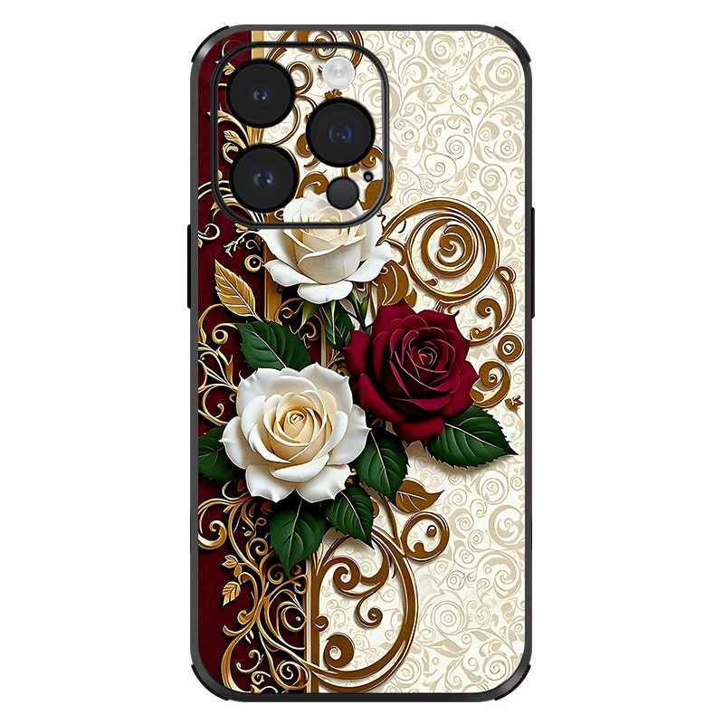 立体浮雕国风玫瑰适用苹果17promax手机壳iPhone16pro新款15promax轻奢皮纹14pro高级感13潮全